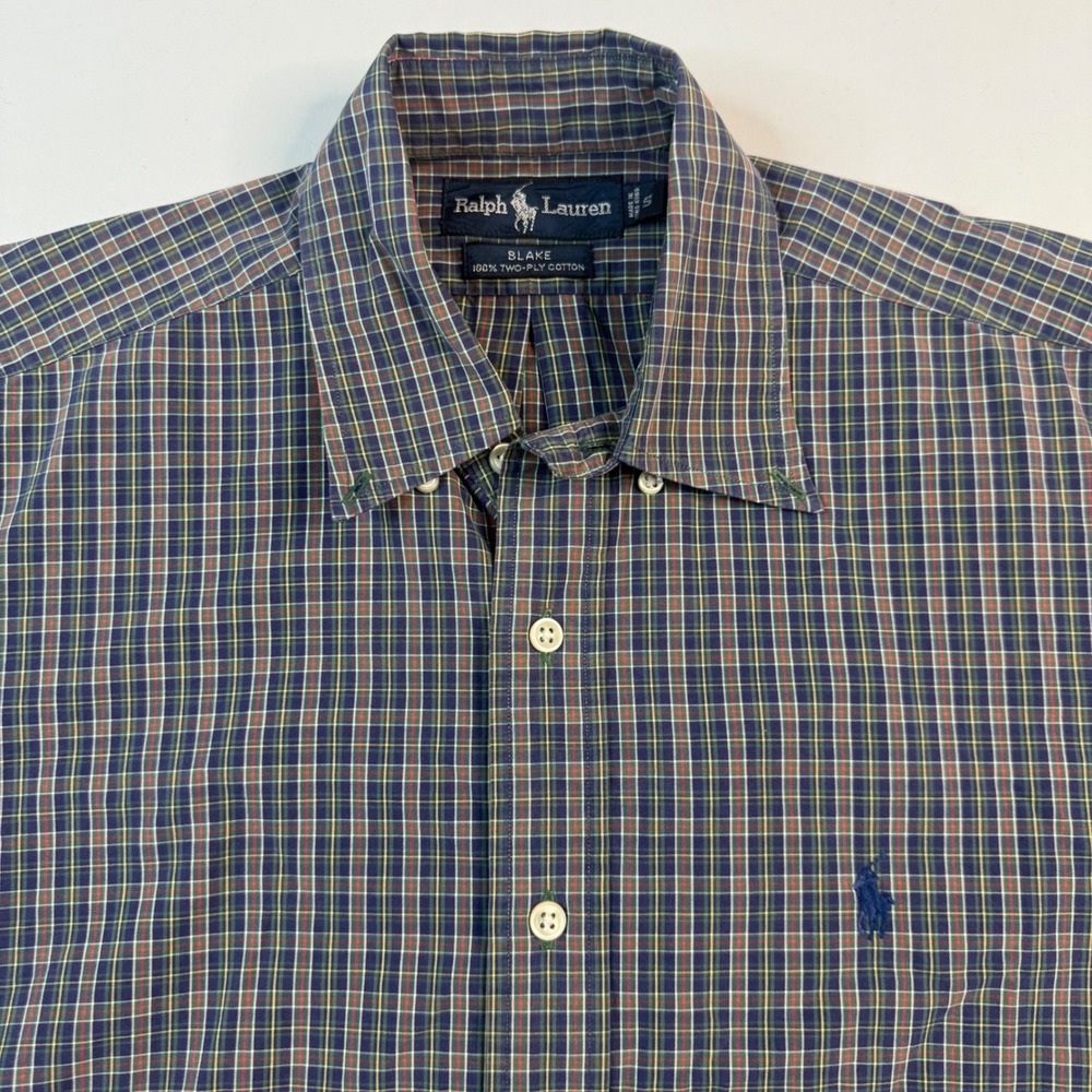 Ralph‎ Lauren Blake Button Down Mens Small Blue Green Plaid 100% Cotton Shirt